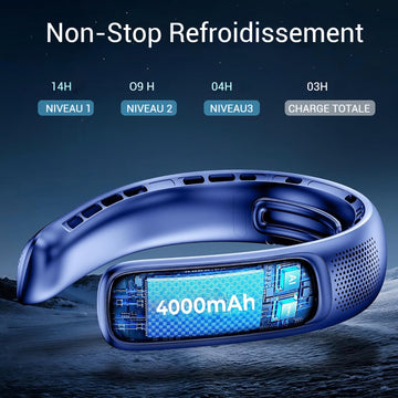 Ventilateur de cou sans fil 4000mah 5600rpm 5w avec affichage numérique 3 vitesses réglable ventilateur portable éventail de cou